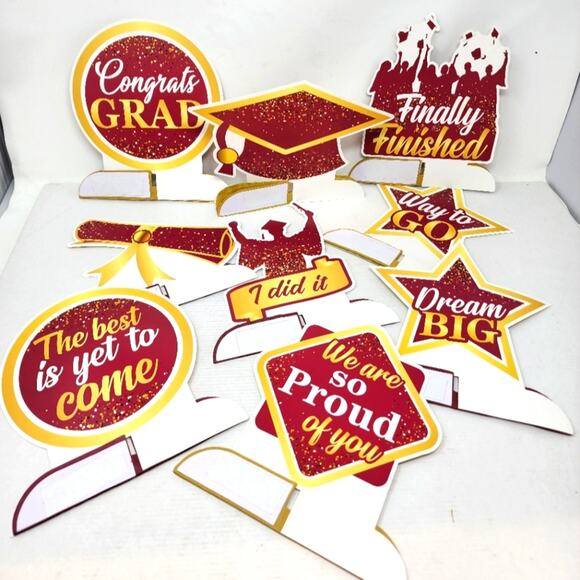Graduation 9 Piece Decoration Set Honey Comb Table Decoration Guys or Girls - Picture 1 of 7